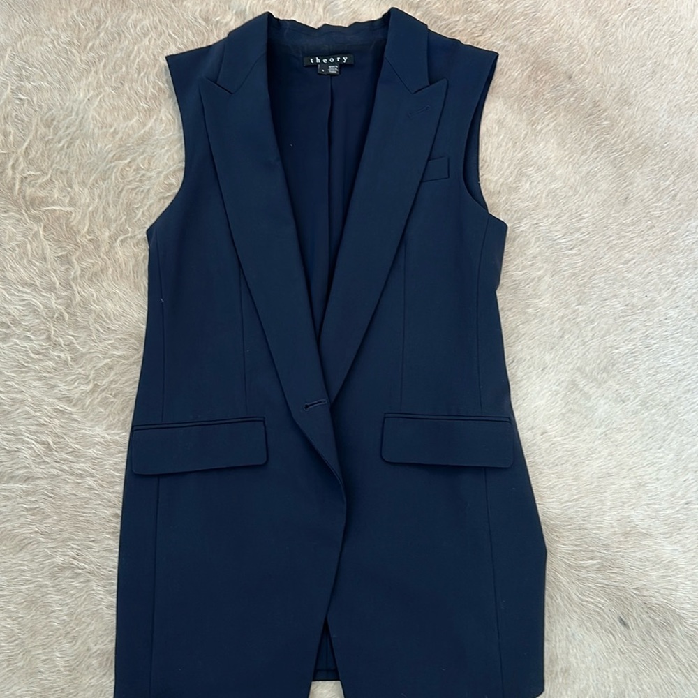 Theory Navy Sleeveless Blazer